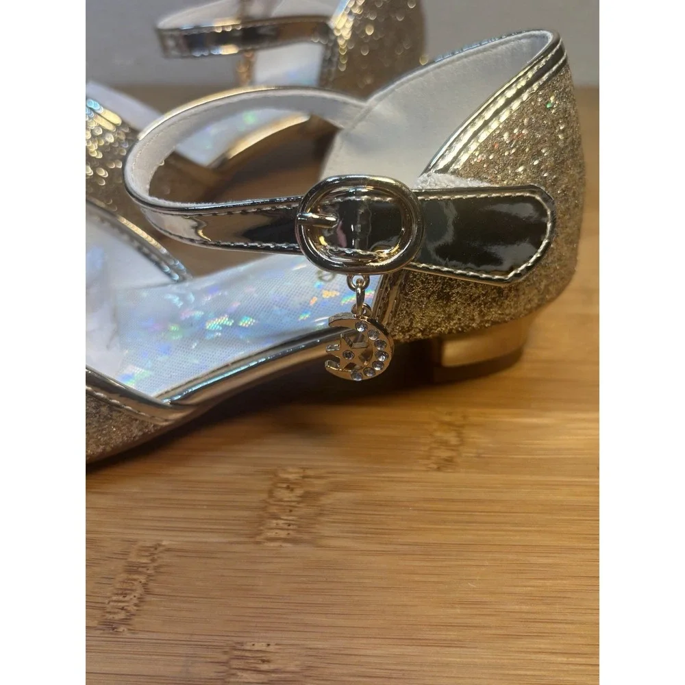 Girls Heeled Sandals Gold Tone Glitter Size 13. Perfect For Weddings